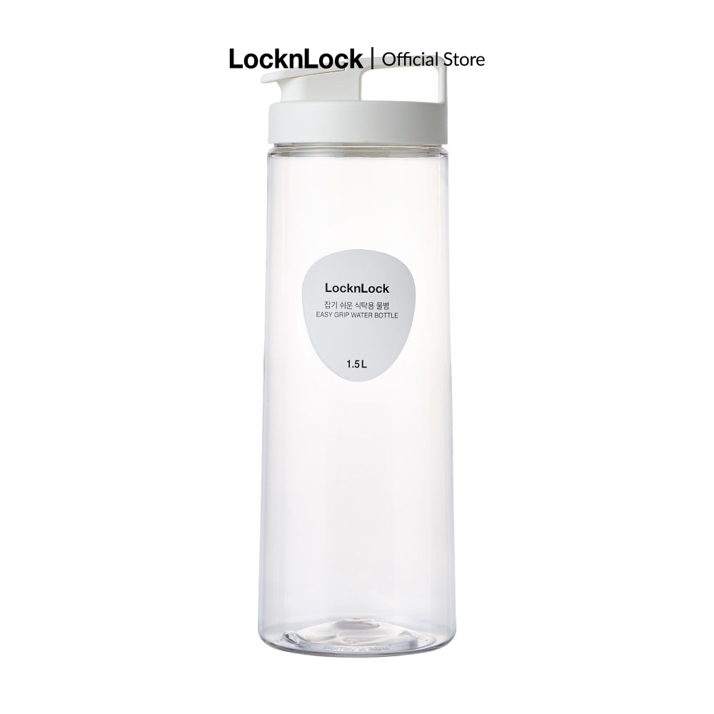 Bình nước nhựa Lock&Lock Easy Grip Water Bottle 1.5L HAP814 màu xám, trắng Nắp có quai cầm, bình trong suốt trong lượng nhẹ