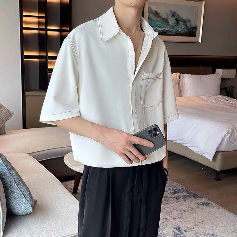 Áo sơ mi nam tay lỡ form rộng chất lụa