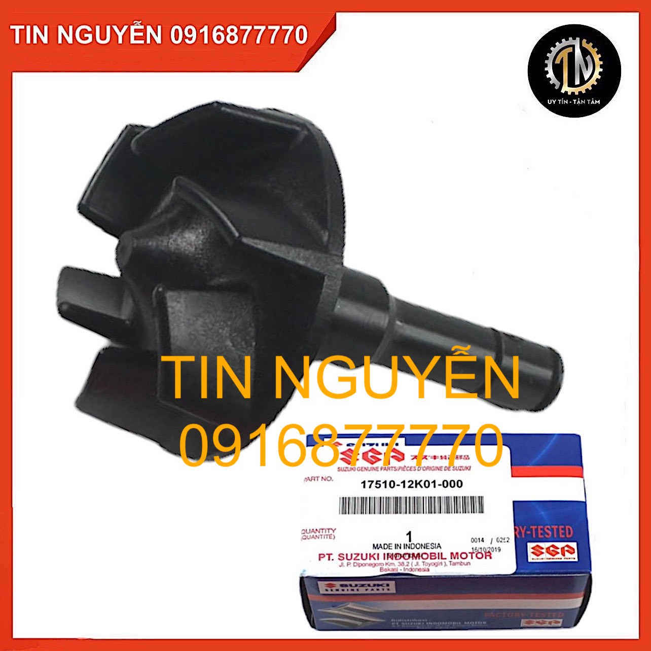 Cánh quạt cốt bơm nước raider fi, satria fi, gsx r150, gsx s150, bandit 150 chính hãng satria mã 17510-12k01-000