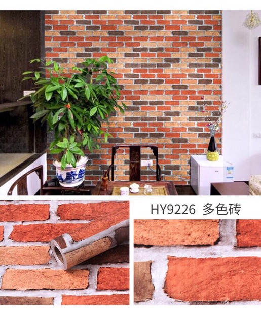 [xả-sốc] cuộn 10m giấy dán tường giả gạch đỏ (có keo sẵn)