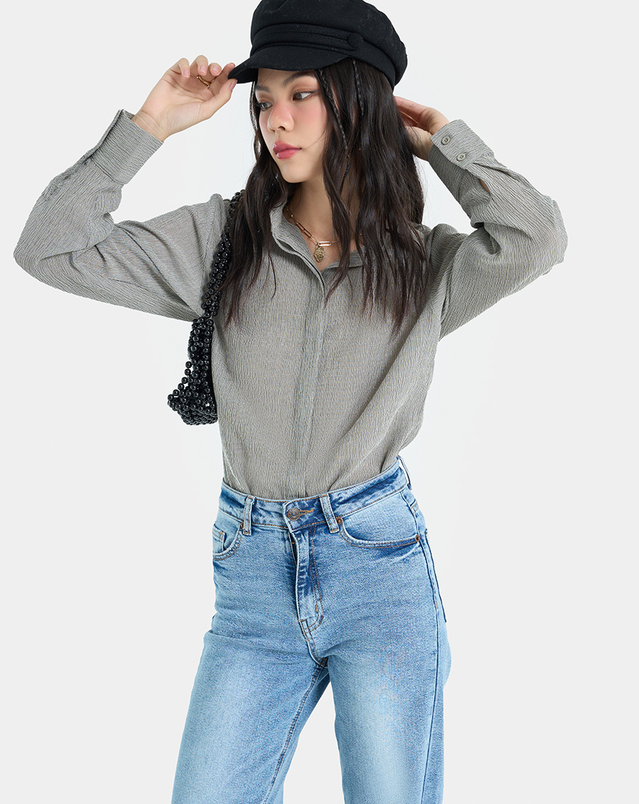 Áo Sơ Mi Nữ Thời Trang JUNO Dài Tay Rập Nhăn JNASM019