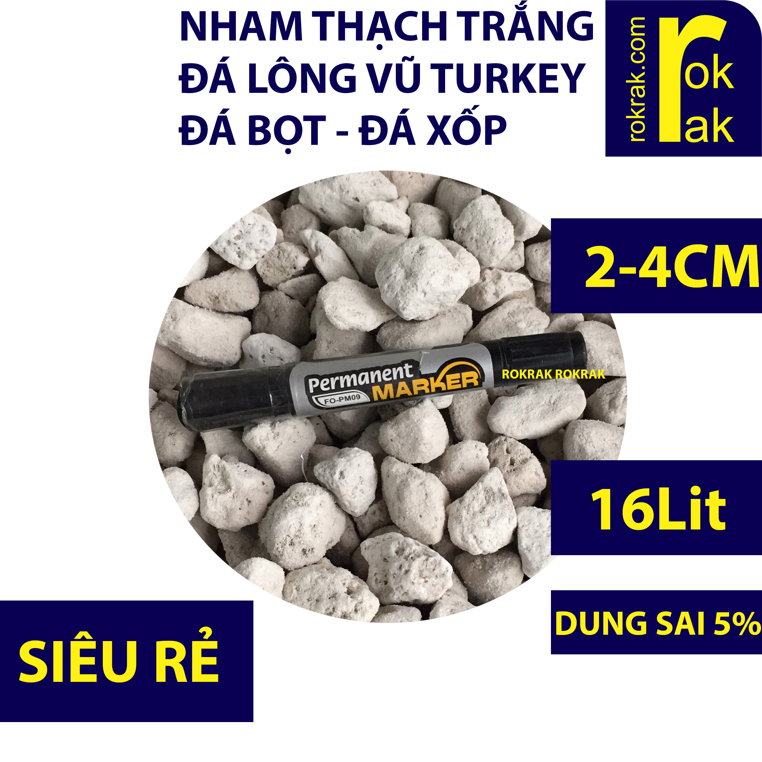 Nham Thạch trắng  Đá bọt  Đá lông vũ Turkey Bao 16Lit size 2-4cm [ROKRAK]