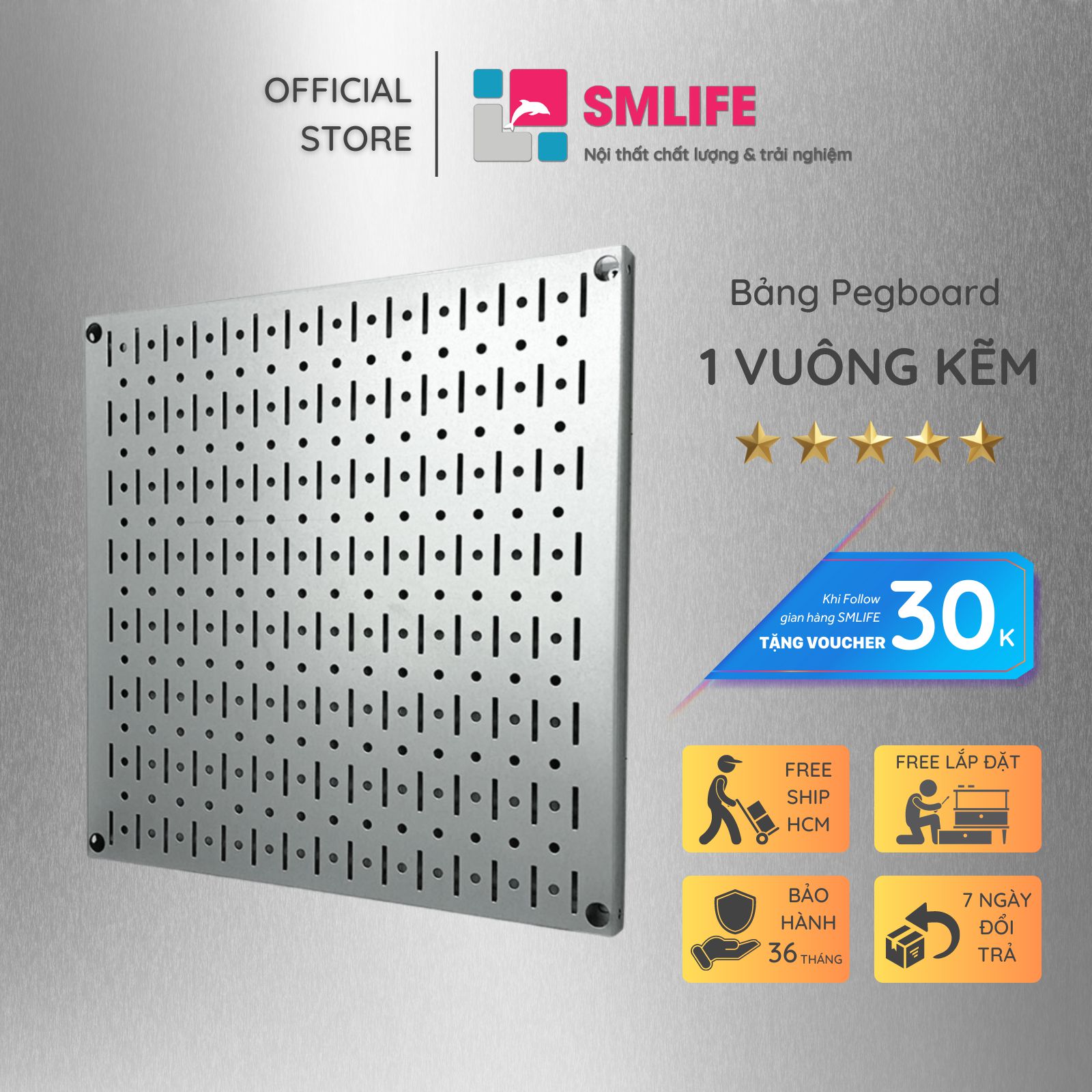 Bảng treo dụng cụ smlife pegboard vuông 40×40 – kẽm mạ