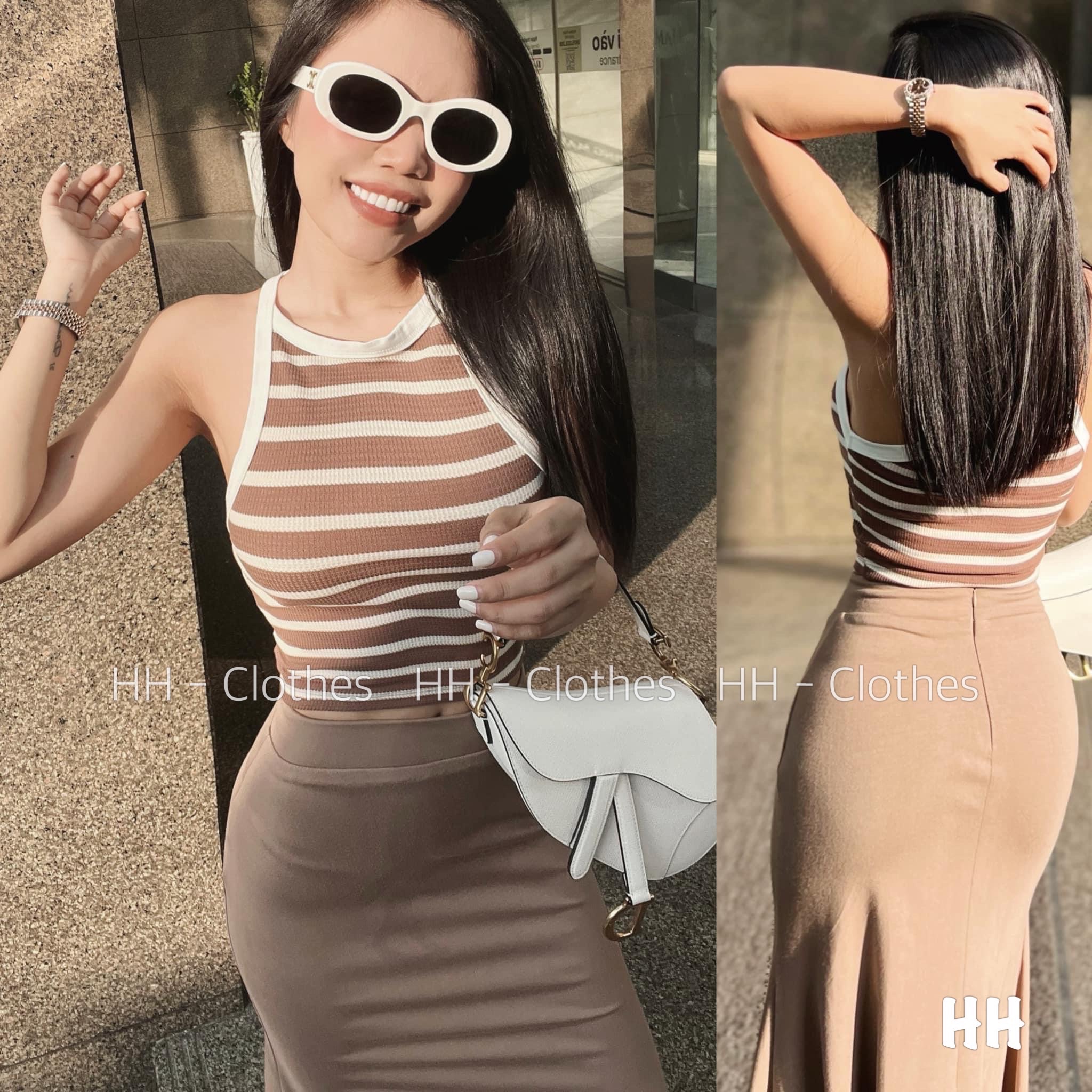 Set bộ đi chơi set 2 món áo yếm croptop phối chân váy dài xòe cực sang