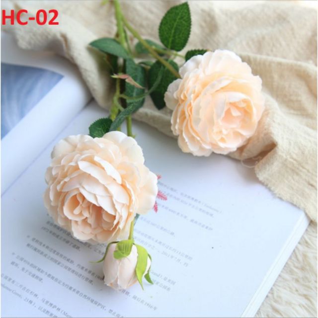 Hoa lụa Cành hoa trà cao cấp 3 bông độ dài 62cm