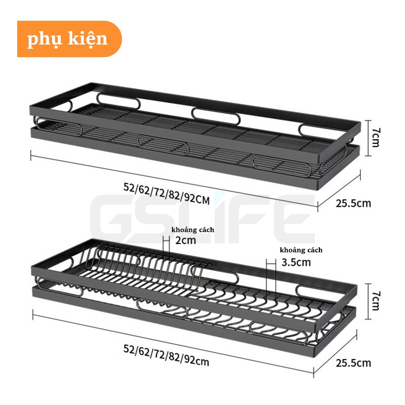 GSlife kệ chén bát 1/2 tầng Thép Carbon kệ bếp đa năng trên bồn rửa Kệ chén đĩa chống han gỉ Giá Để Đồ Chén Đĩa Trên Bồn Rửa Bát Sơn Đen Cao