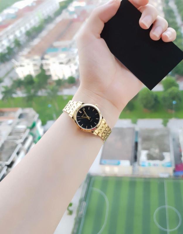 đồng hồ nữ halei dây vàng mặt đen,HLS504M,chống nước ,chống xước tốt
