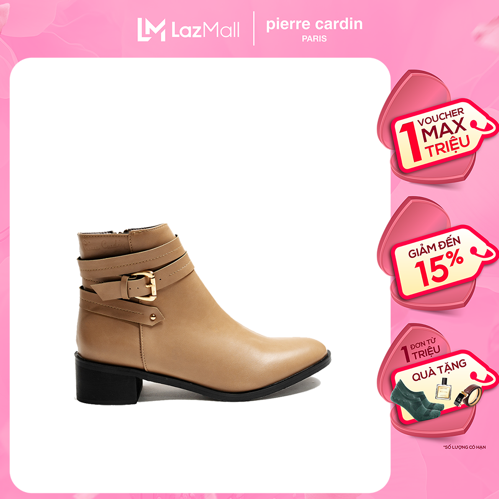 Giày boot/ Bốt nữ Pierre Cardin cổ thấp, da cao cấp, đế cao 4,5cm, thiết kế khuya thời trang -  247