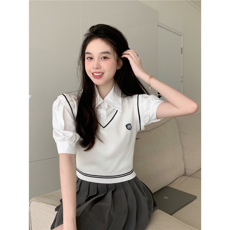 Áo Len Gile Nữ Học Sinh Cổ Tim Chất Len Dày