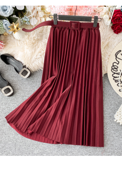 Chân váy xếp ly dáng dài có đai chất vải không nhăn Free size VAY36