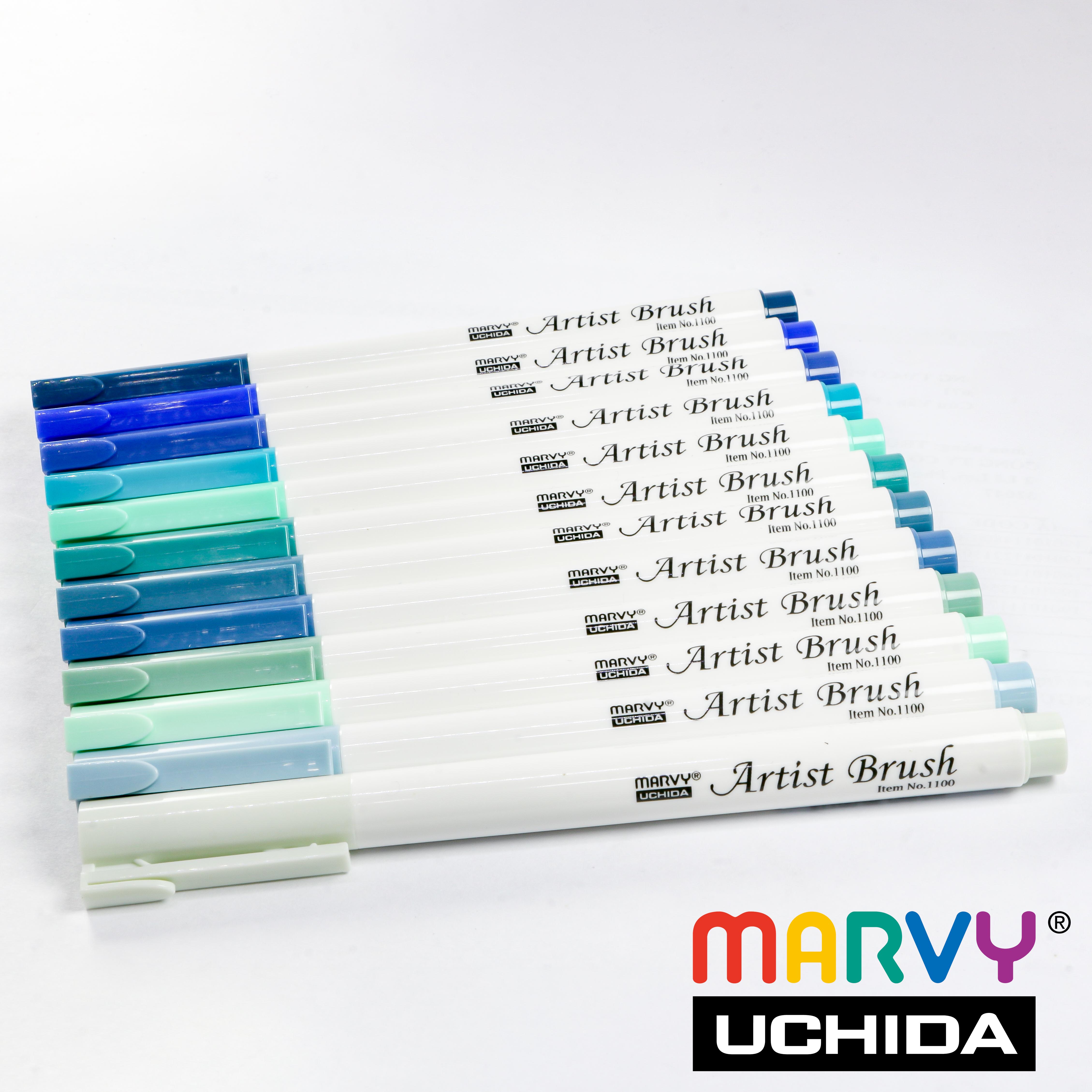 Bút lông đầu cọ mềm MARVY 1100  ( Tone Xanh-xanh lá )