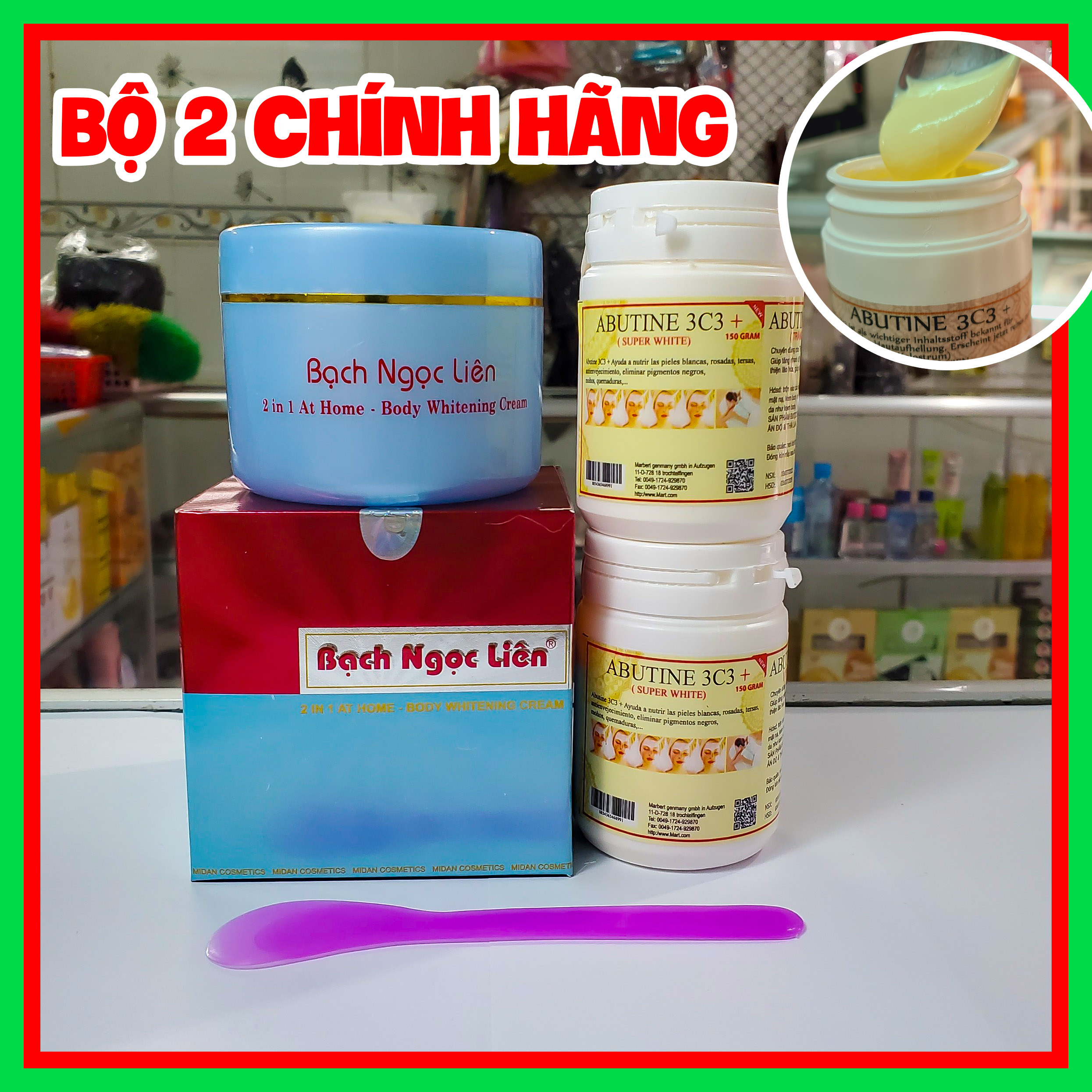 Kem trắng da body Bạch Ngọc Liên Xanh chính hãng Dưỡng trắng da hủ 90gr tặng kích trắng 3c3 abutine 150gr