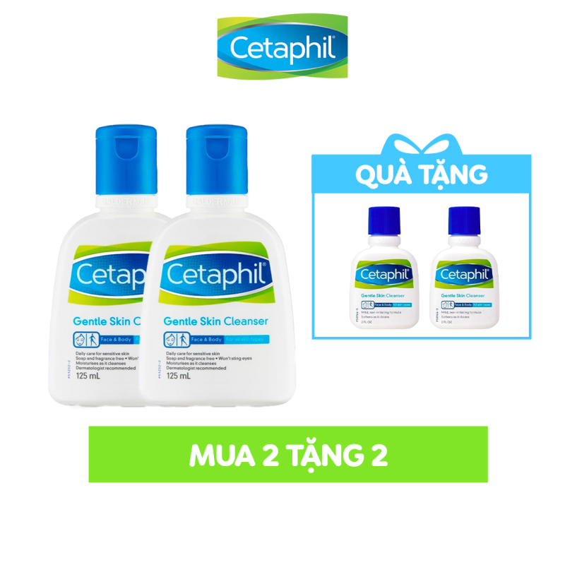 [Tặng 2 SRM 29ml] Combo 2 Sữa rửa mặt làm sạch dịu nhẹ Cetaphil Gentle Skin Cleanser 125ml giá rẻ