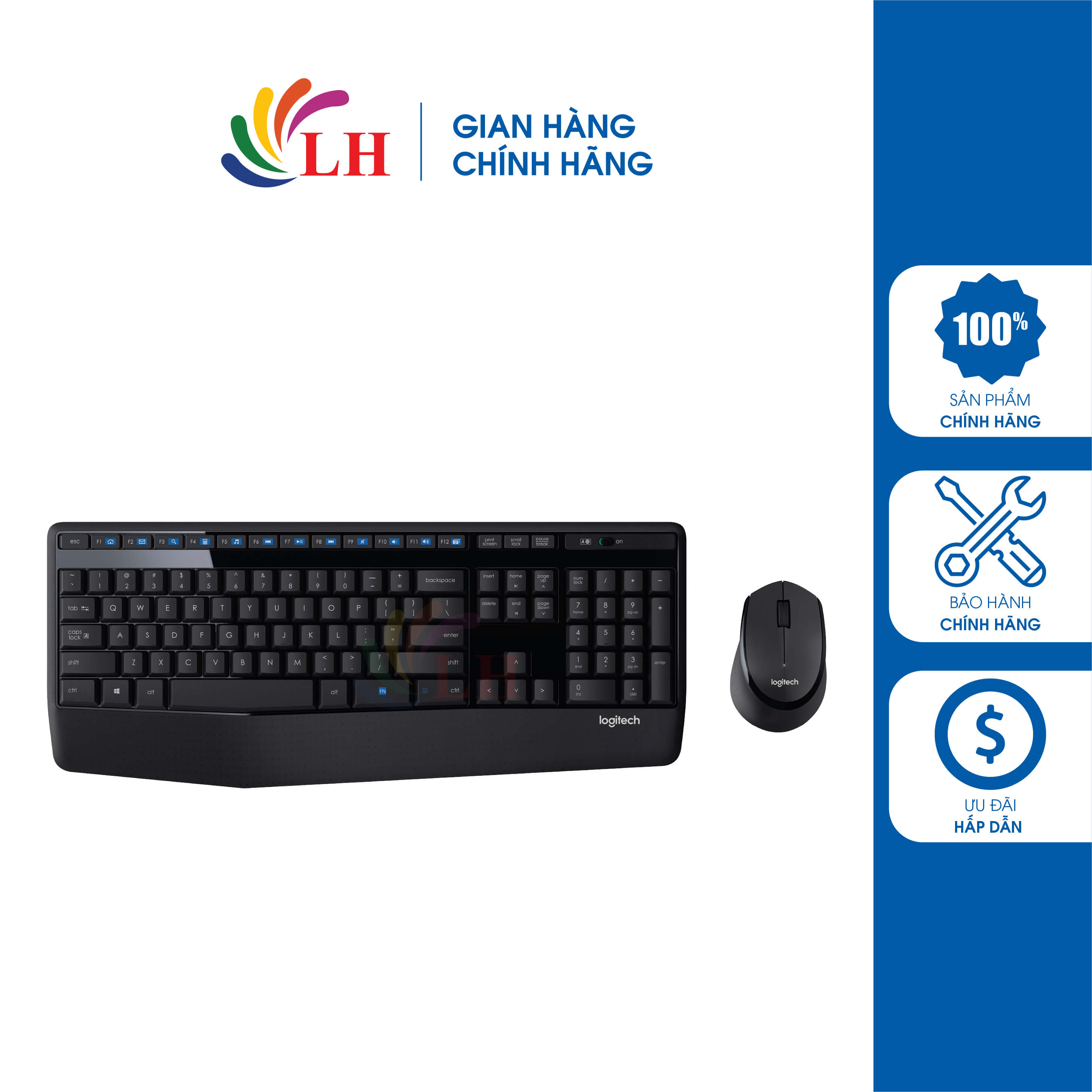 Combo chuột và bàn phím không dây Logitech MK345 - Hàng chính hãng - Thiết kế nhỏ gọn Phím bấm êm ái Kết nối nhanh chóng 2.4GHz