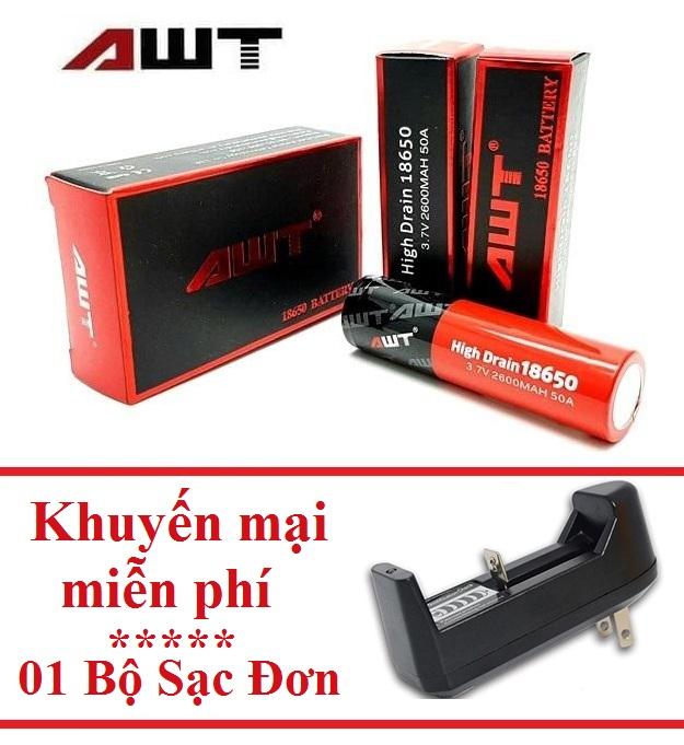 1 Viên Pin 18650 AWT độ xả cao 50A - 2600mah + Tặng kèm 1 bộ sạc đơn