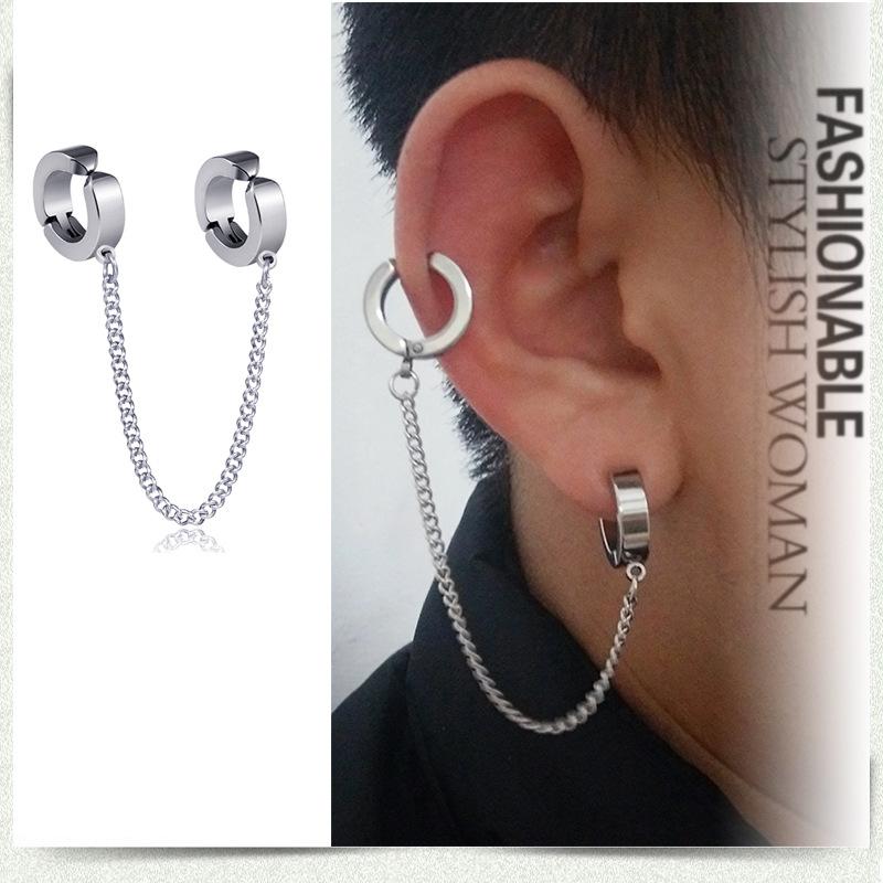 [HCM]Khuyên Tai  Nam Titan Khóa Còng Xích Đôi Đối Xứng  Phong Cách Hàn ( Kiểu Kẹp  Không Cần Xỏ Lỗ) KTCONGXICHDOI02