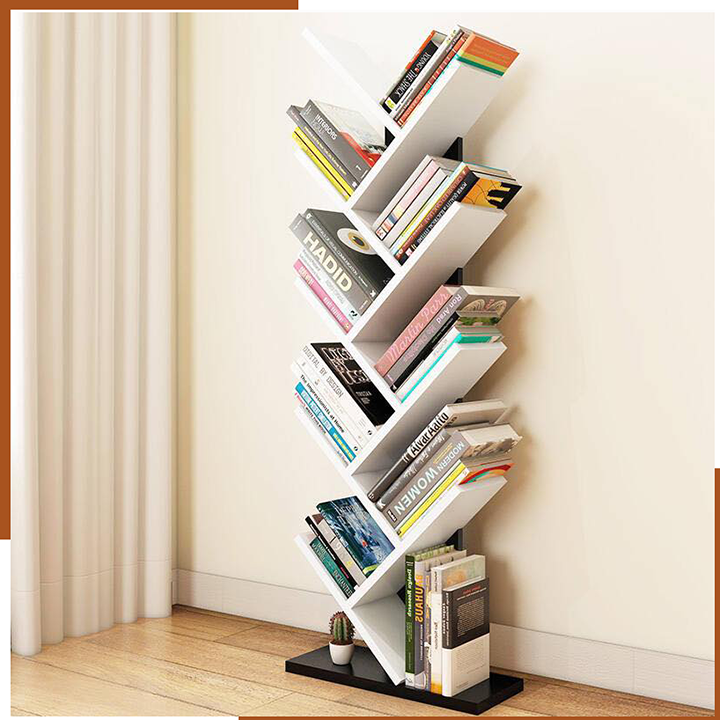 Kệ sách đứng kệ sách hình cây 9 tầng đen trắng/ gỗ cháy phong cách âu mỹ - gp03