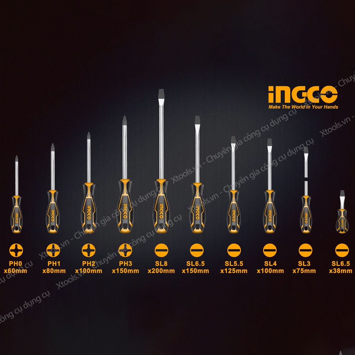Bộ 10 tua vít HKSD1028 thiết kế nhỏ gọn. Bộ tuốc nơ vít chất liệu CR-V, đuôi tròn, tay cầm bọc thêm 1 lớp nhựa tạo cảm giác êm ái