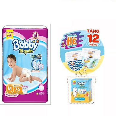 Tã quần Bobby siêu thấm - khô thoáng M76 HSD: 03/2024