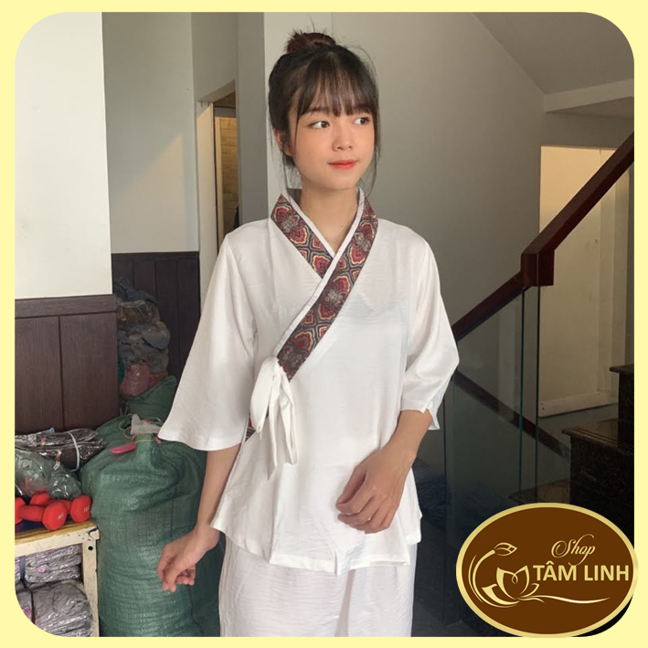 Đồ Lam Đi Chùa _ Mẫu Xéo Nơ Vải Lụa