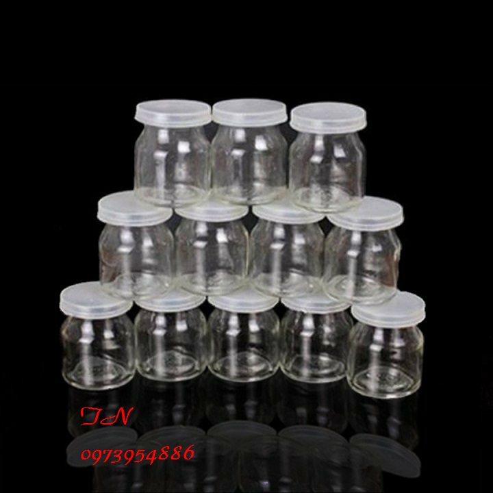 Bộ 12 cốc làm sữa chua thủy tinh có nắp (100ml)