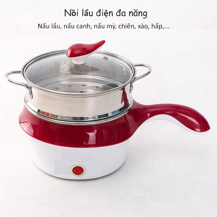 Nồi Lẩu Mini Điện Đa Năng Chống Dính Tặng Giá Hấp