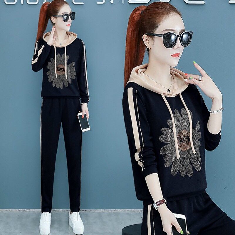 ĐỒ BỘ THỂ THAO THU ĐÔNG NỮ HOA CÚC ĐÍNH ĐÁ CAO CẤP