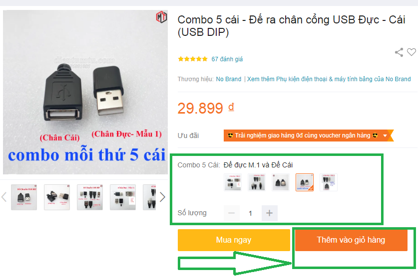 Combo 5 cái - Đế ra chân cổng USB Đực - Cái (USB DIP)