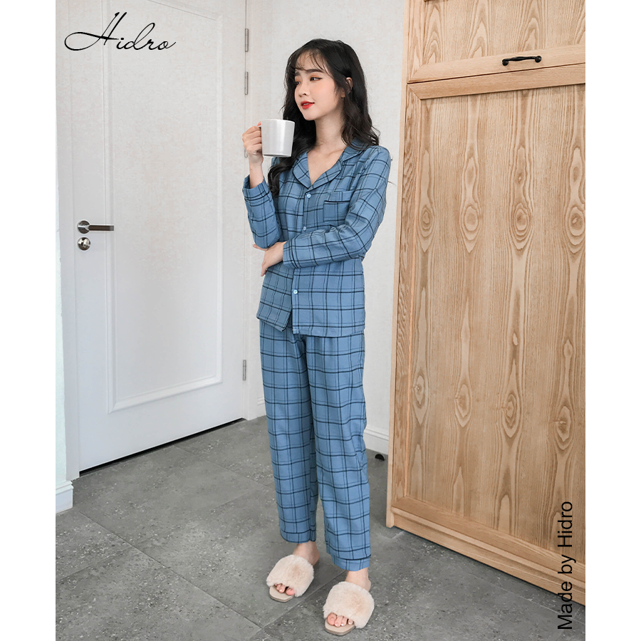 HIDRO Bộ pijama nhung kẻ caro NT002