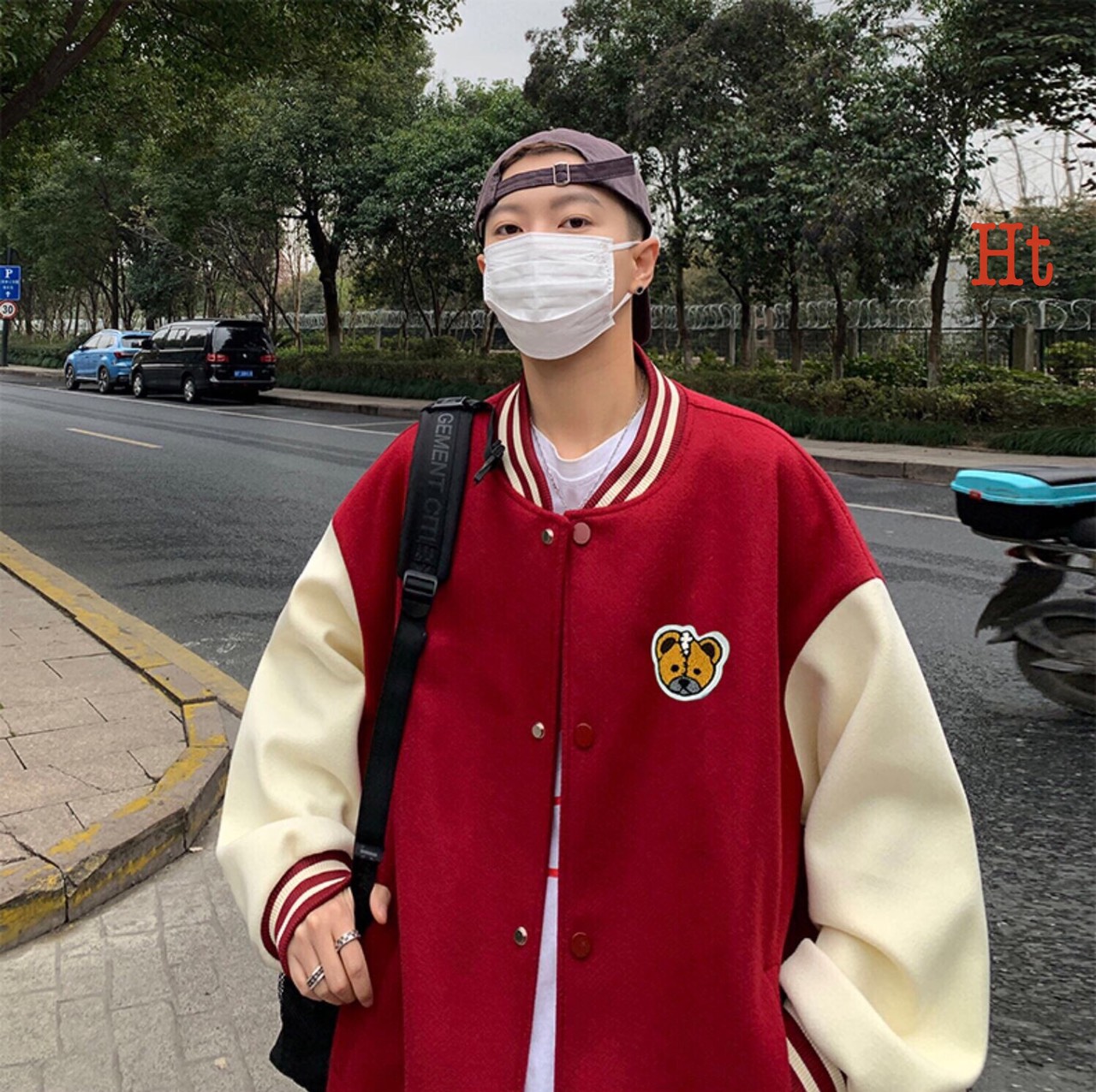ÁO Khoác Bomber  Nam Nữ nỉ phối logo mặt gấu