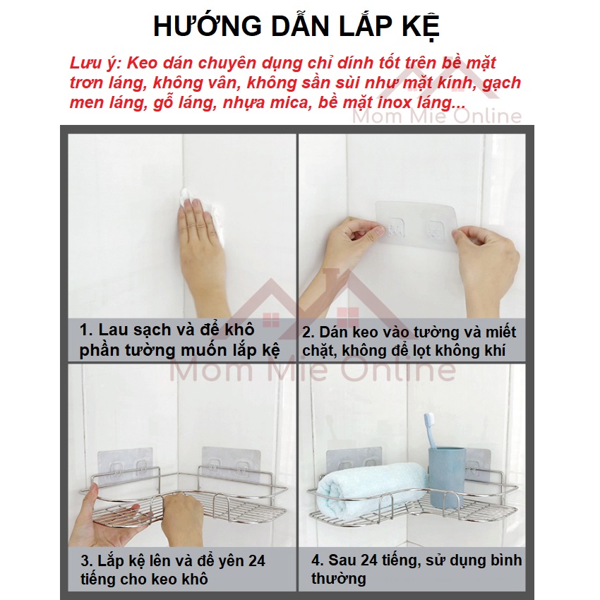 HCM. Kệ góc nhà tắm nhà bếp bằng inox dán tường cao cấp - Q001