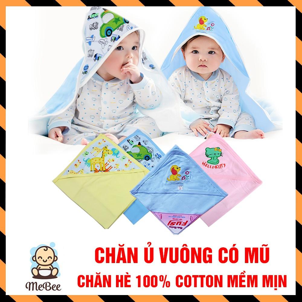 Chăn cuốn /Chăn choàng /Chăn ủ mùa hè cho bé có mũ cotton 2 lớp cho bé sơ sinh