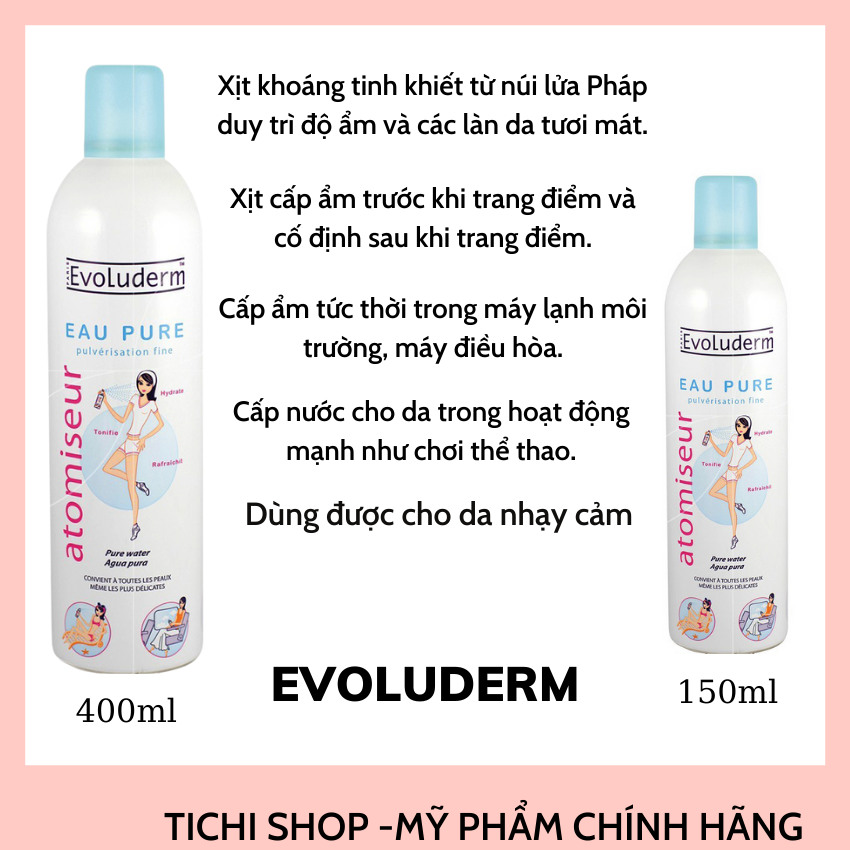[Freeship Mỹ Phẩm Chính Hãng] Xịt Khoáng Evoluderm Cấp Nước Cho Da 150ml Và 400ml