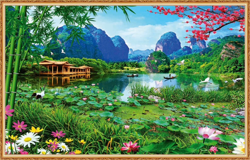 Tranh 3d sơn thủy hữu tình phòng khách