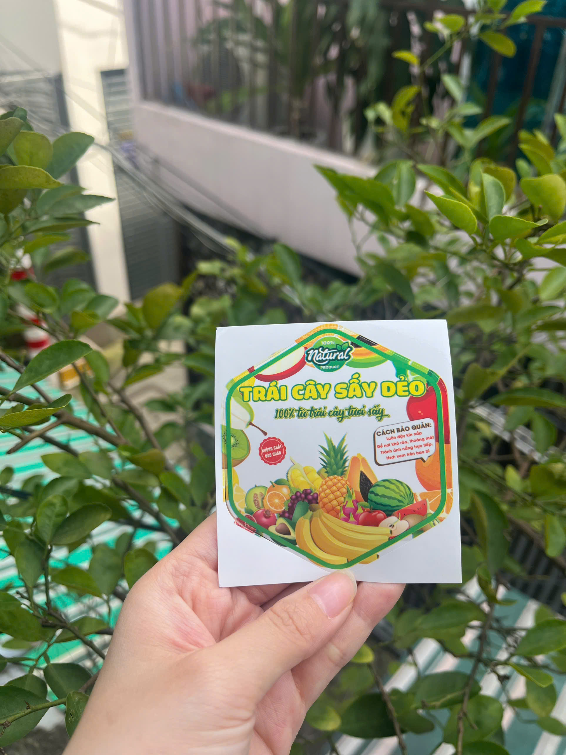 55 tem dán "Trái cây sấy dẻo" - Lục giác 7x8cm