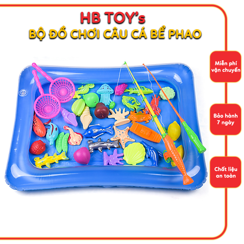 [FreeshipMAX]_[bão sale]_Đồ chơi câu cá nam châm có bể phao cho bé đầy đủ phụ kiện cần vợt phao và bơm tay Chất liệu nhựa ABS an toàn cứng cáp - HB TOYs