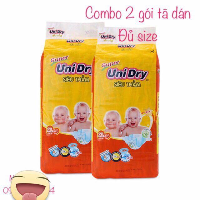 Combo 2 bịch tã dán Unidry S46*2/M42*2/L38*2/XL34*2