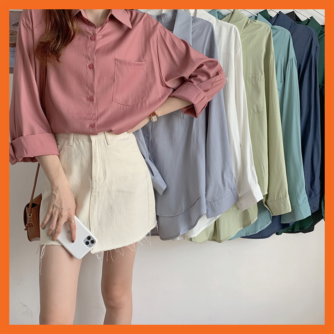 Áo sơ mi nữ dài tay Lụa Hàn form rộng Madela kiểu dáng basic- ASM05