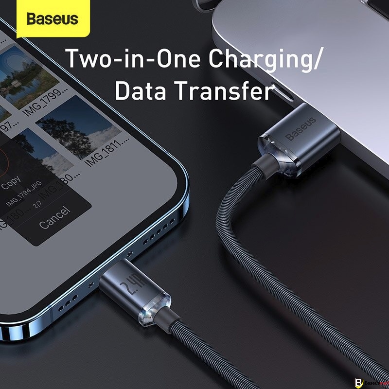 Cáp Sạc Baseus Crystal Shine USB to Ln 2.4A | Bện Vải Thời Trang, Bền Bỉ 1.2m/2m
