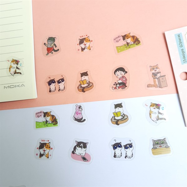 [HCM]Bộ 60 Sticker Hình Dán Mini Bốn Con Mèo - 2
