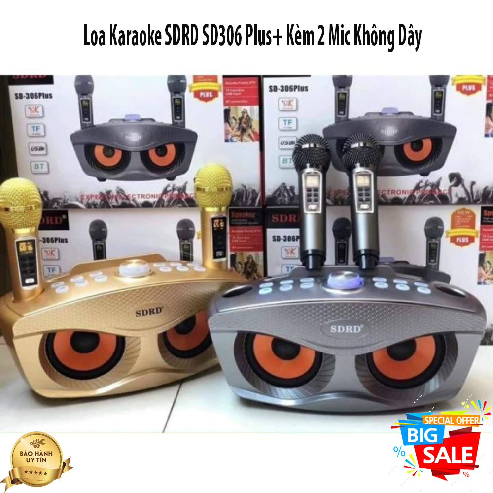 Bản nâng cấp sd306 - loa bluetooth hát karaoke hay - loa bluetooth karaoke sdrd sd306 plus+ kèm 2 mic không dây- bảo hành 12 tháng