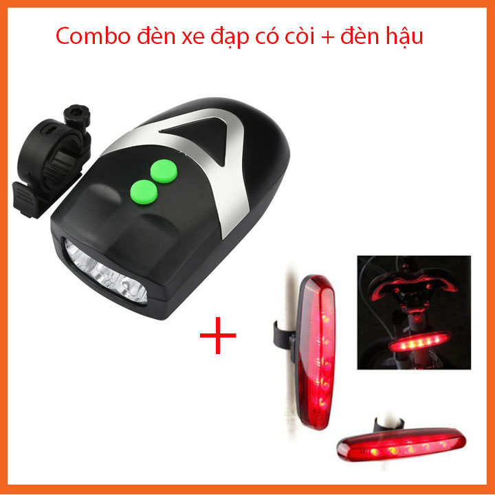 Bộ đèn xe đạp có còi và đèn hậu xe đạp nháy 7 chế độ