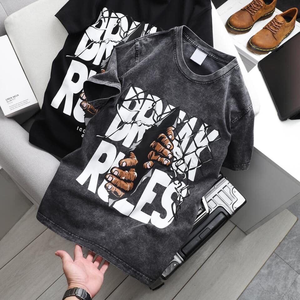 Áo thun tay lỡ Selected in chữ BREAKRULES tee