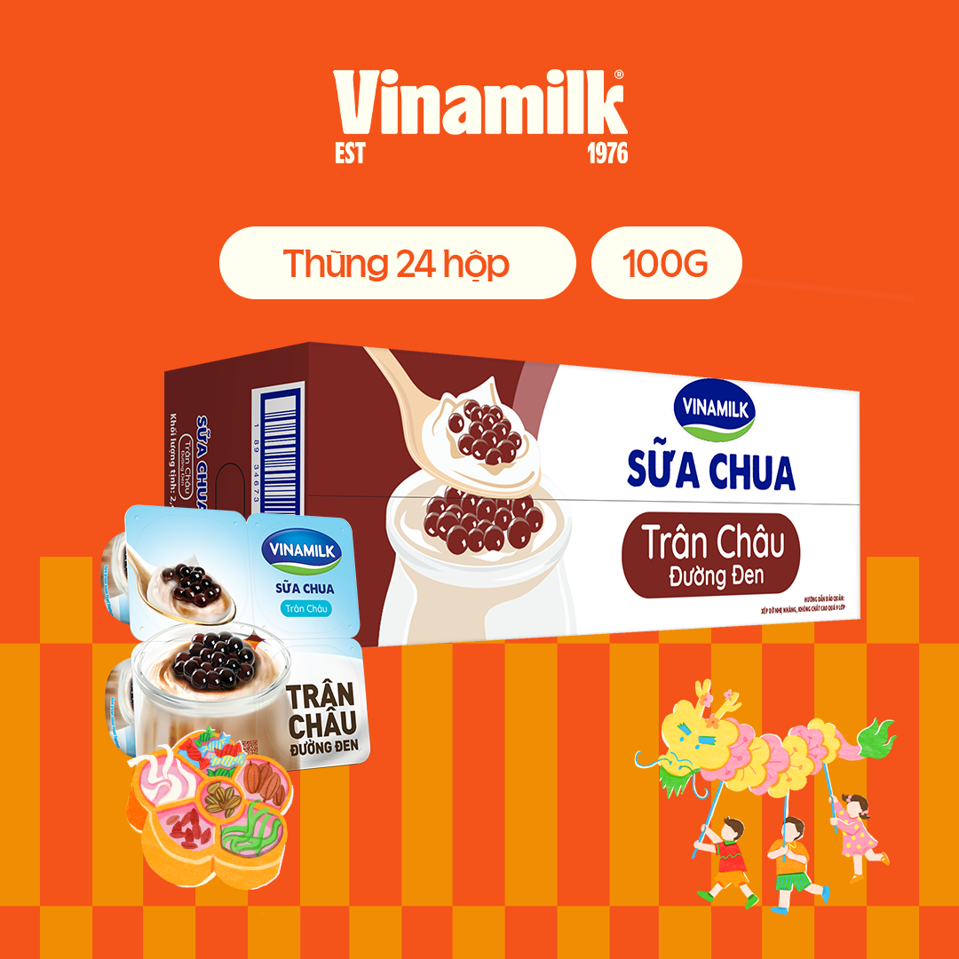 Thùng 24 Hộp Sữa chua ăn Vinamilk Love Yogurt Trân châu đường đen 100g