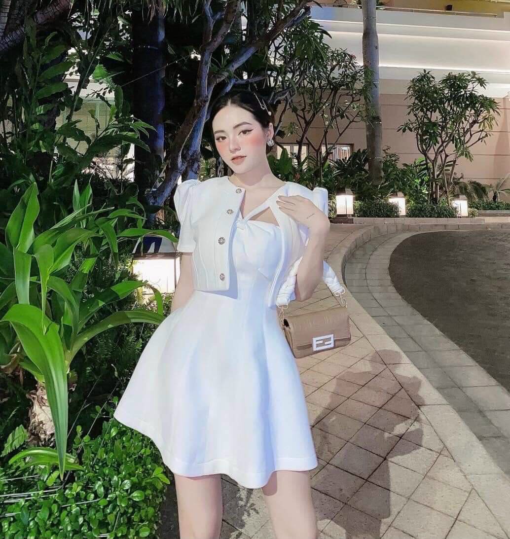 [Hot] Đầm Xòe + Áo Khoác Ngắn Tay