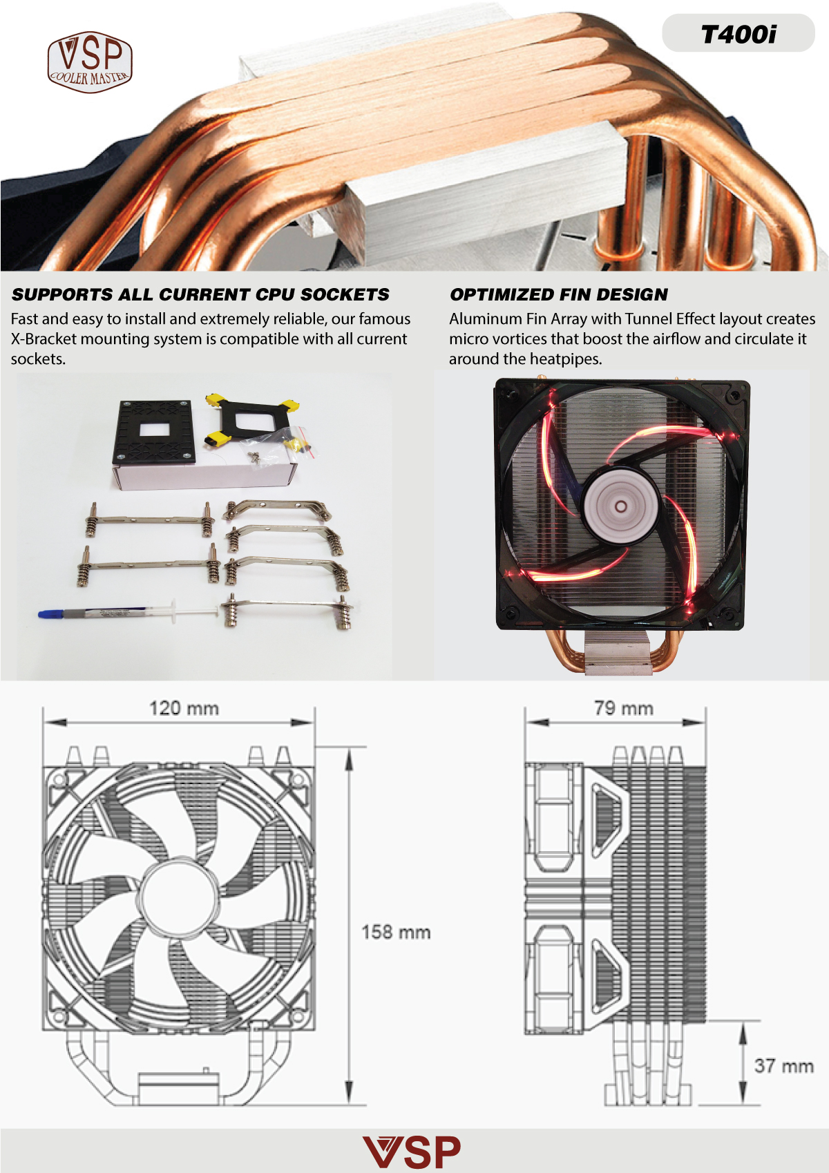 Quạt CPU VSP Cooler Masster T400i