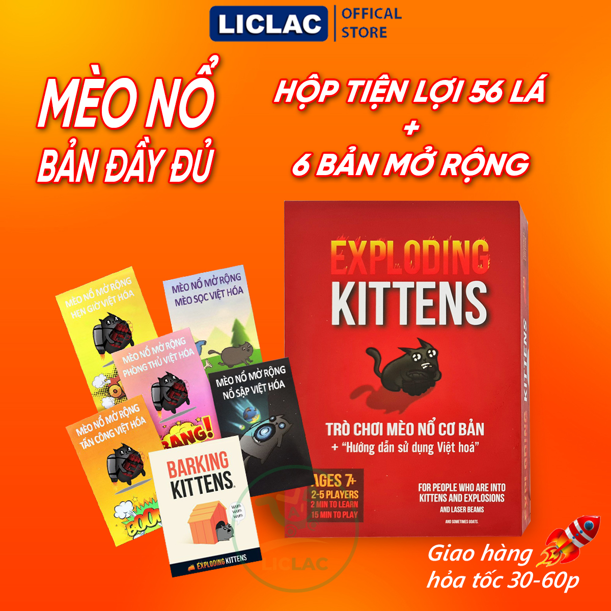 Full-basic Vietnamese exploding kittens + 6 extended edition exploding kittens board game with Vietnamese guide-Limac