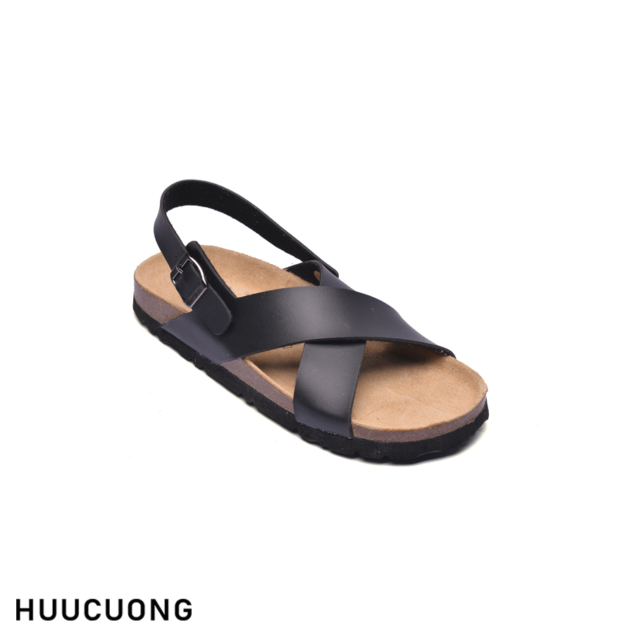 Sandal unisex quai chéo đen đế trấu