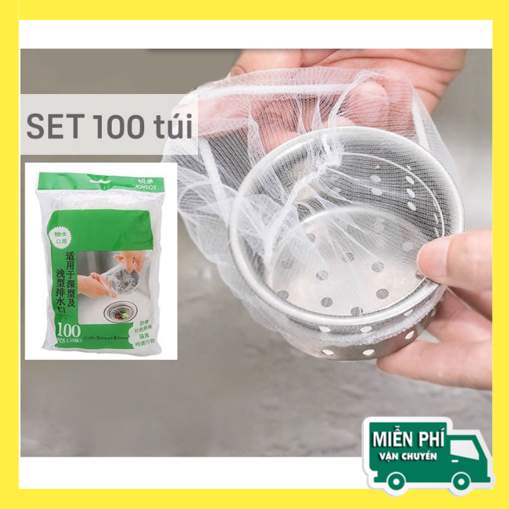 Combo 100 túi lọc rác bồn rửa chén bát, túi lưới lọc rác chậu rửa bát, bọc đựng rác bồn rửa bát