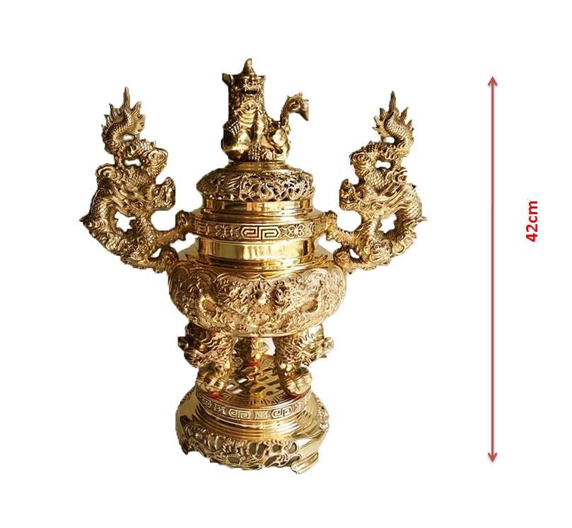 [Trả góp 0%] Bộ Lư Hương Vĩnh Tiến 2VT-Tam Sự 3 món gồm-  Lư hương tròn cao 42cm đôi chân nến cao 38cm - Đồ thờ phụng cao cấp liên doanh Đài Loan